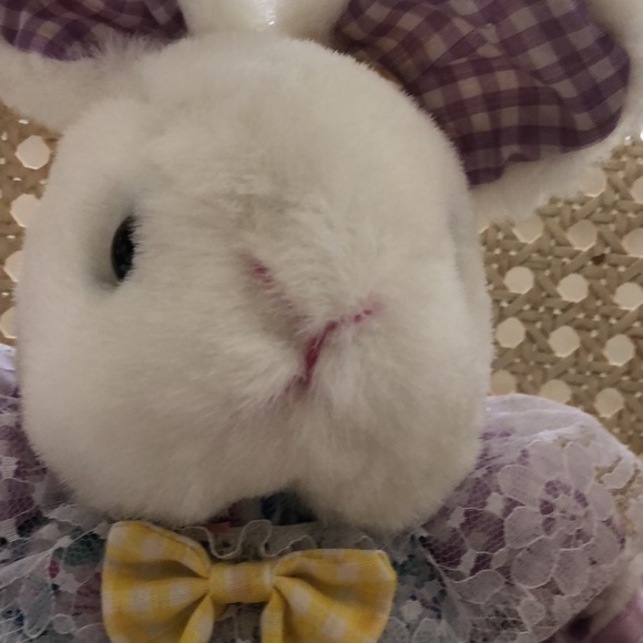 2 NWT Easter Bunny Rabbit White Wearing lace and gingham stuffed animals - Picture 16 of 16